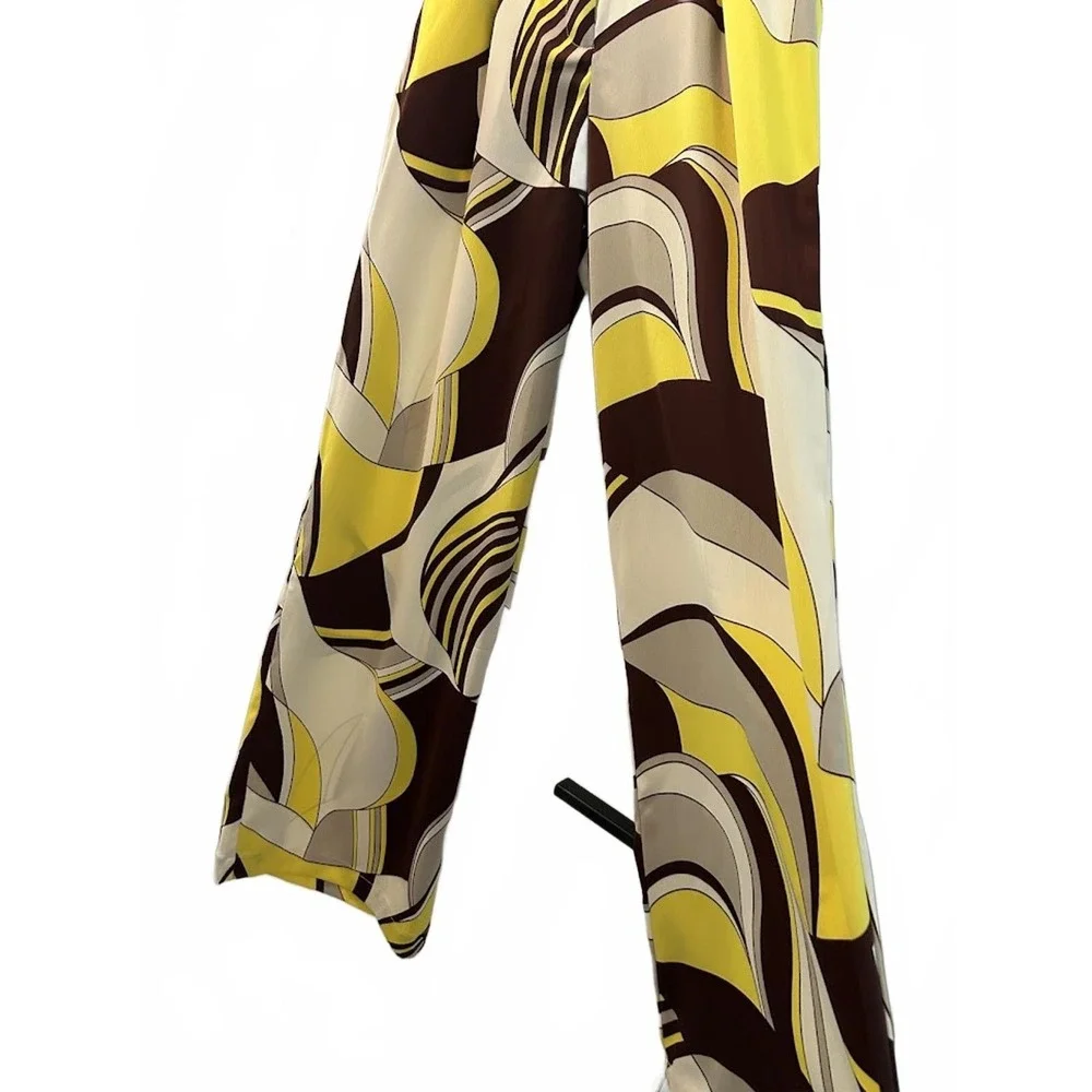 House of harlow Geometric Wide Leg Trousers Yellow Brown High‎ Rise  Pants